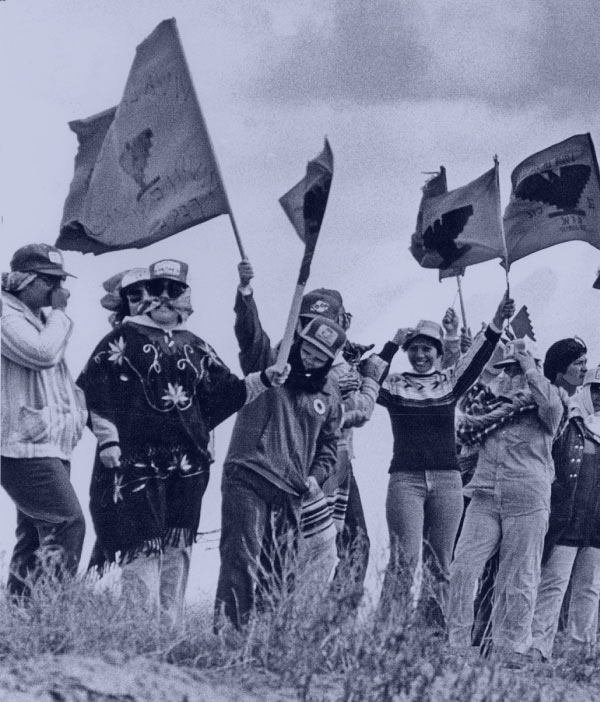 UFW strikers await the arrival of Cesar Chavez in a field near El Centro, CA