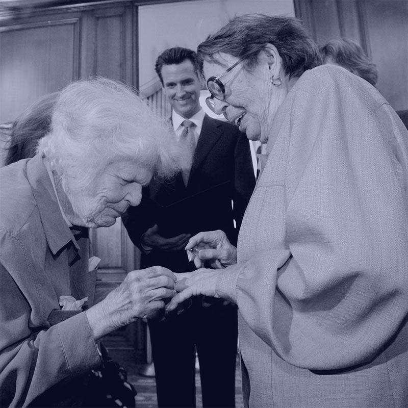 Del Martin and Phyllis Lyon are married by then San Francisco Mayor Gavin Newsom at San Francisco City Hall.
